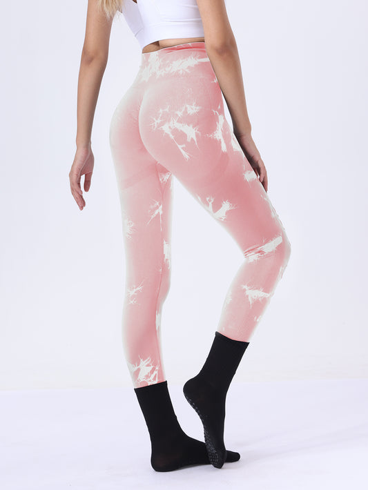 Akatonbo Butt Lifting Yoga Gym Athletic Pants, Hollow Out Tummy Control Sports Leggings Tie Dye Running Pants