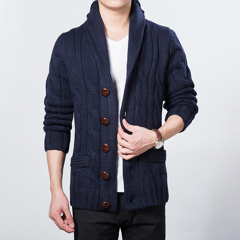 Men's casual lapel long-sleeved knitted cardigan