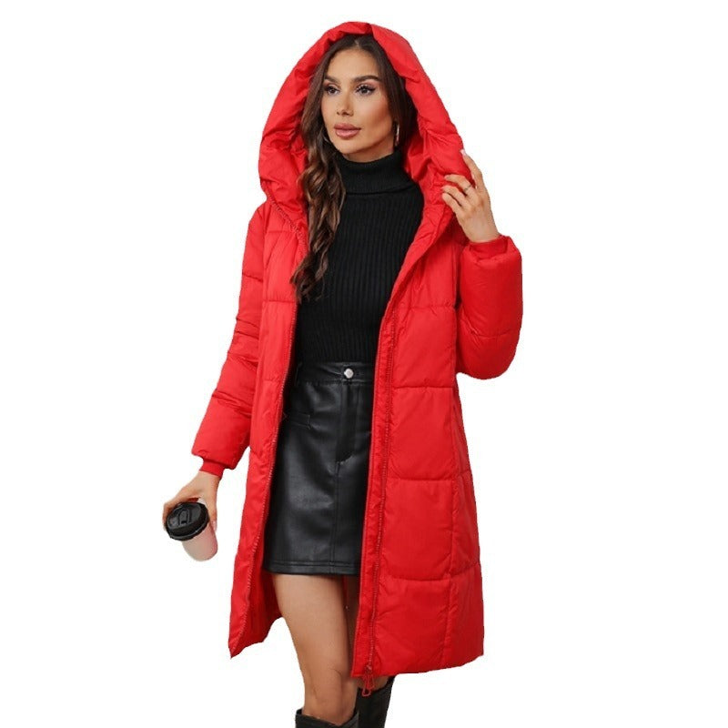 Women's Design Hooded Mid-length Thickened Coat