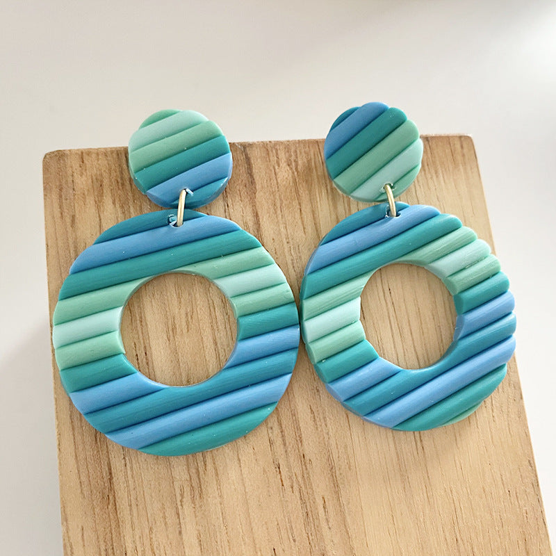 Aggregate Brickearth Polymer Clay Earrings Rainbow Bar Multicolor Art