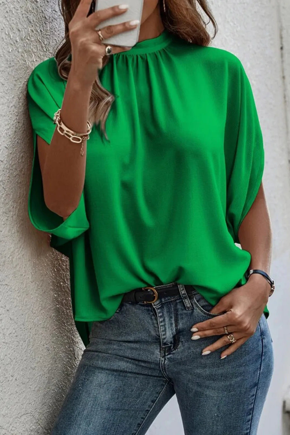 Shop Tie Back Slit Half Sleeve Blouse - Women's Fashion | Akatonbo