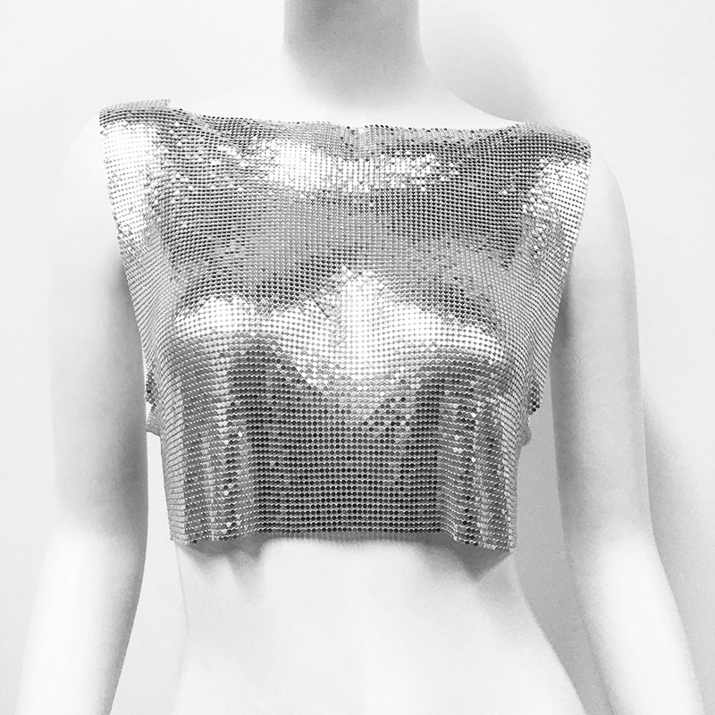 Metal Sequins Top Sweet And Spicy Style Vest