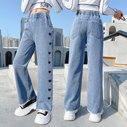 Akatonbo Girls Denim Funky Casual Love Wide Leg Pants