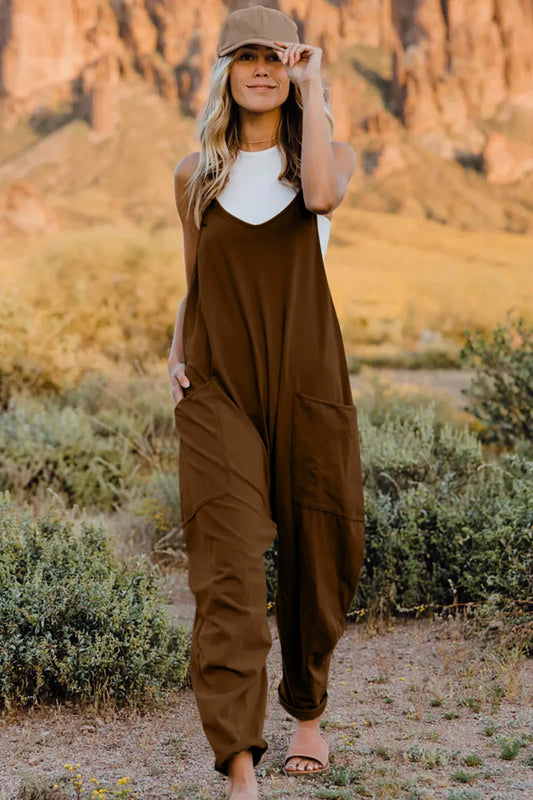 Shop Double Take Full Size V-Neck Sleeveless Jumpsuit with Pockets - Women's Fashion | Akatonbo