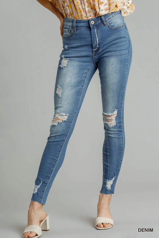 Shop Umgee Distressed Skinny Jeans with Edge Detail - Women's Fashion | Akatonbo