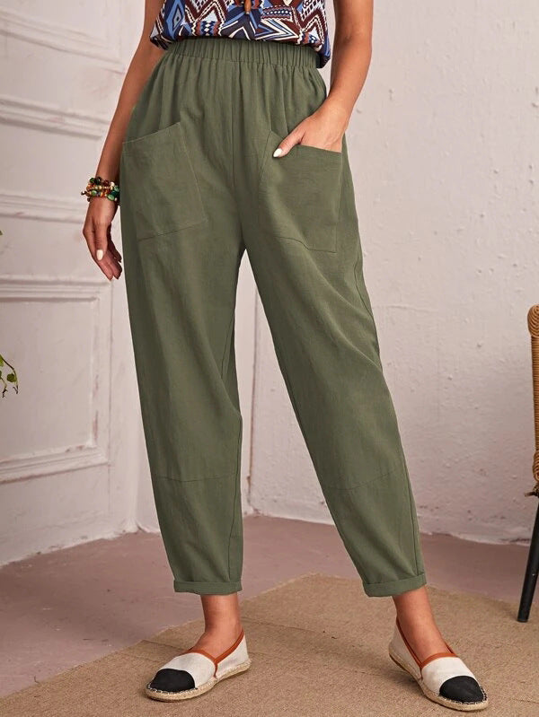 Women's Cotton Linen Elastic-waist Casual Pants