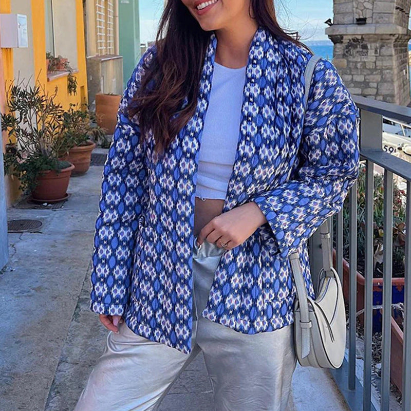 Manteau matelassé élégant en coton imprimé pour femme