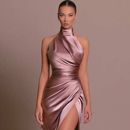 Vestido largo halter sin mangas otoño elegante con cuello alto