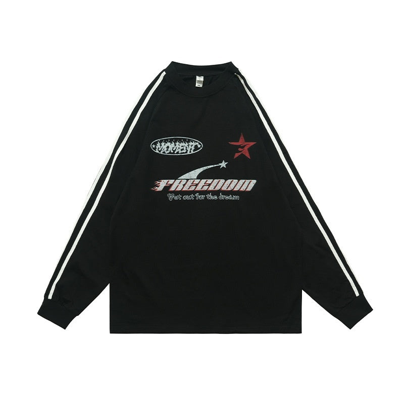 Letter Printed Raglan Three Bars Long Sleeve Bottoming Top Men