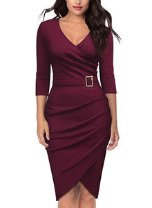 New 3/4 Sleeve V-neck Women's Dress