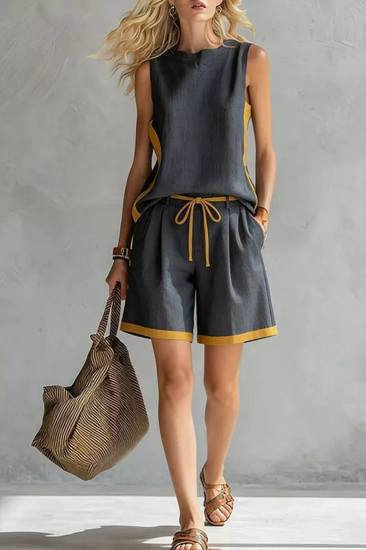 Shop Contrast Trim Tank and Shorts Set - Women's Fashion | Akatonbo