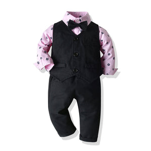 Boys Gentleman Clothing Set Cotton Long Sleeve Bowtie Shirt+Waistcoat+Pants 3Pcs Suit Kids Boy Casual Clothes Set