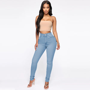 Fitted Jeans Pants For Women High Waist Trousers With Pockets