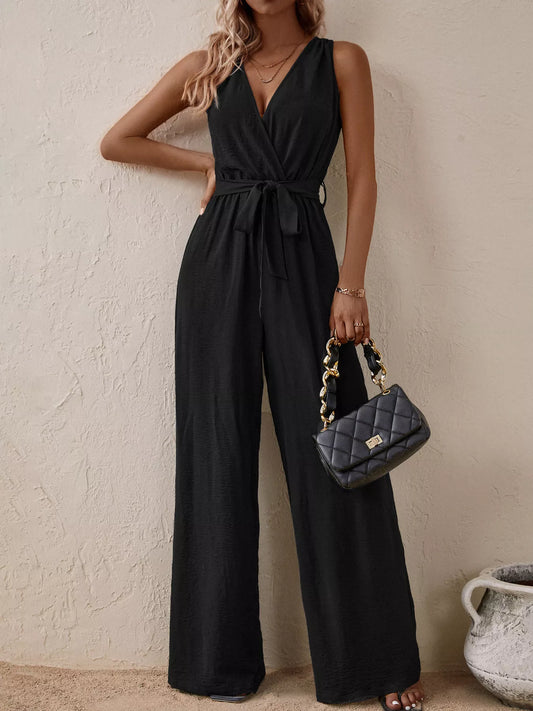 Shop Sleeveless Tie Waist Wide Leg Jumpsuit - Women's Fashion | Akatonbo