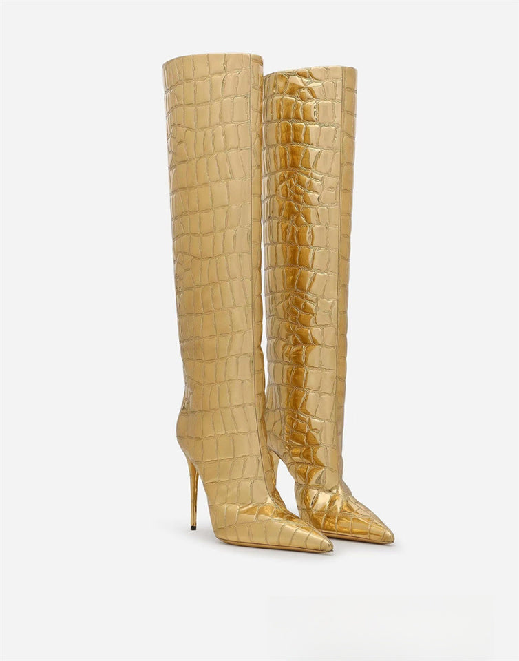 Pointed Stiletto Heel Leopard Print Boots