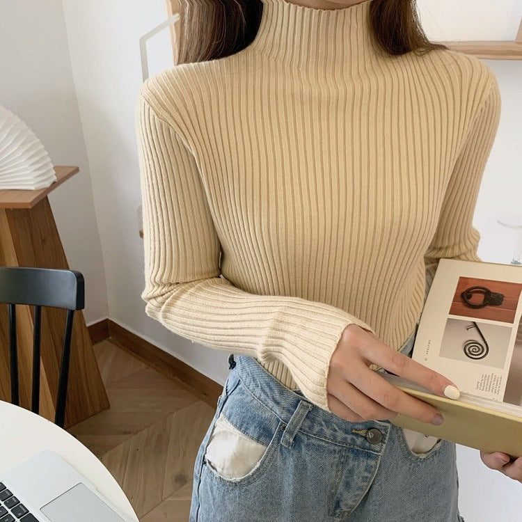 Half-high Neck Slim-fit Sweater With Long Sleeves