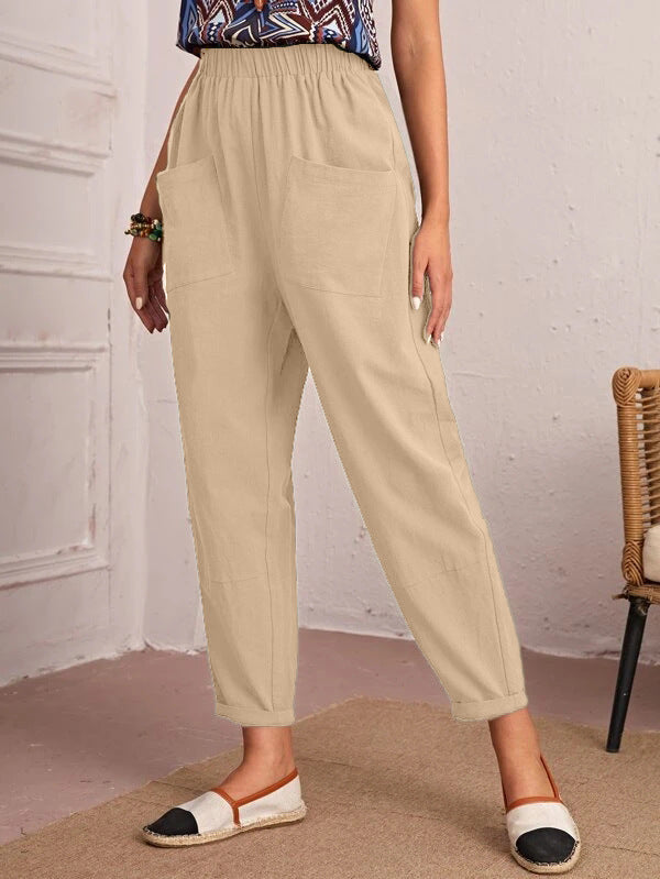 Women's Cotton Linen Elastic-waist Casual Pants