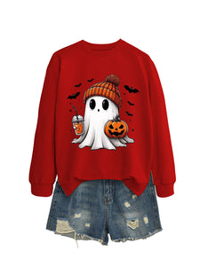 Fashion Long Sleeve Milk Tea Pumpkin Bat Printed Crew Neck Sweatshirt