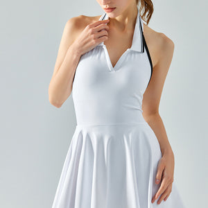 Hanging Neck Contrasting Lapel Sports Dress
