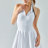 Hanging Neck Contrasting Lapel Sports Dress