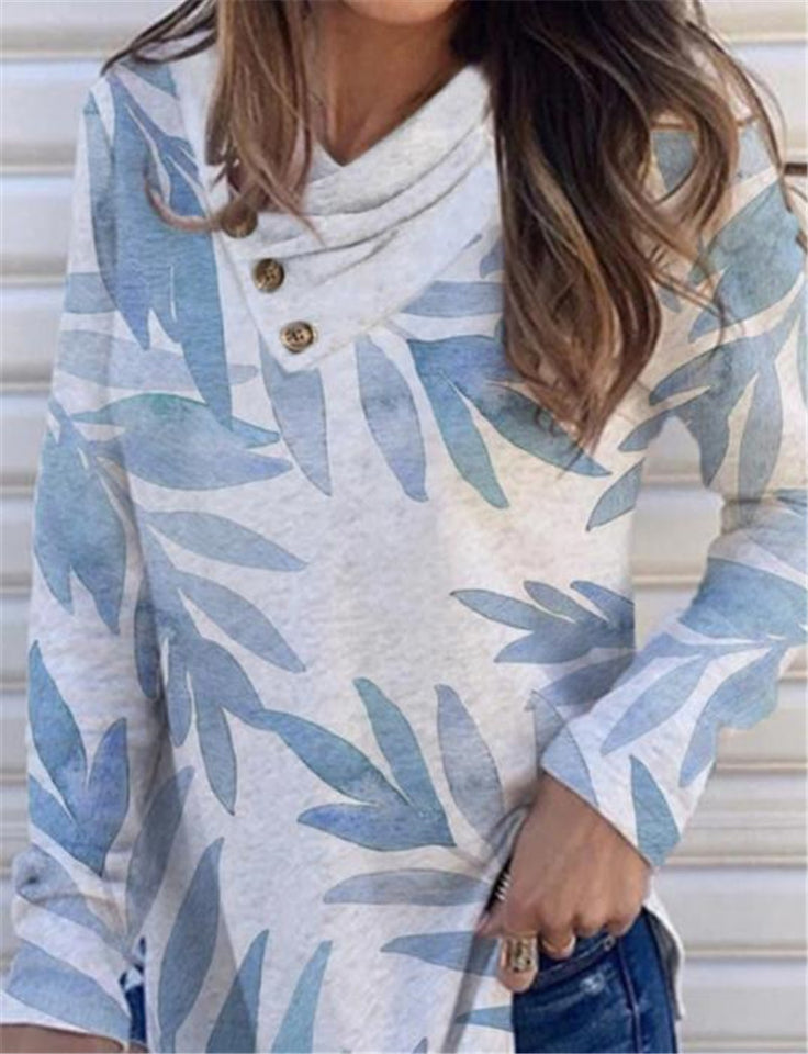 Top Ethnic Print Pile Collar Long-sleeved Bottoming Shirt T-shirt