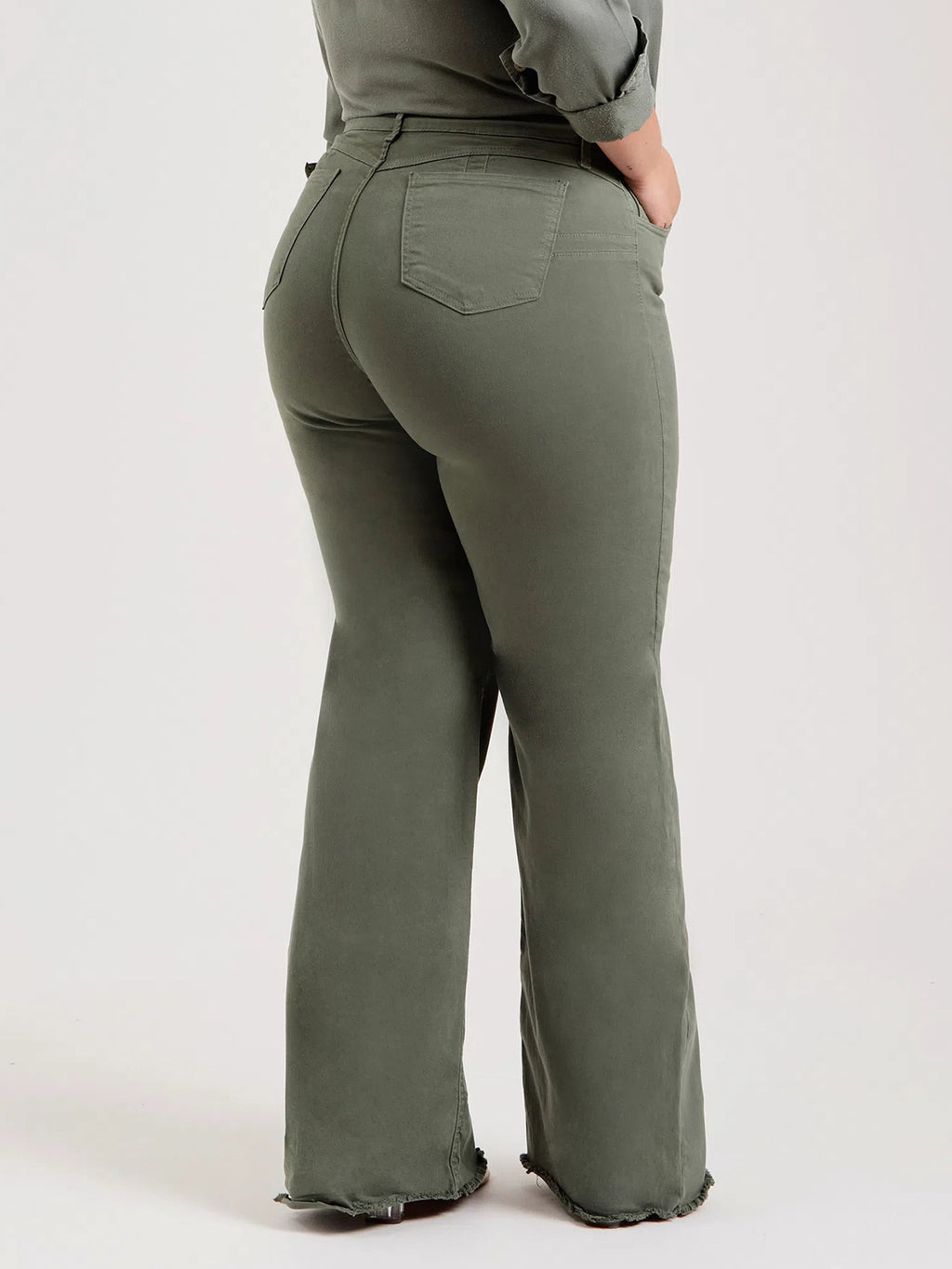 Shape Fitting Stretch Fashion Solid Color Frayed Flared Pants