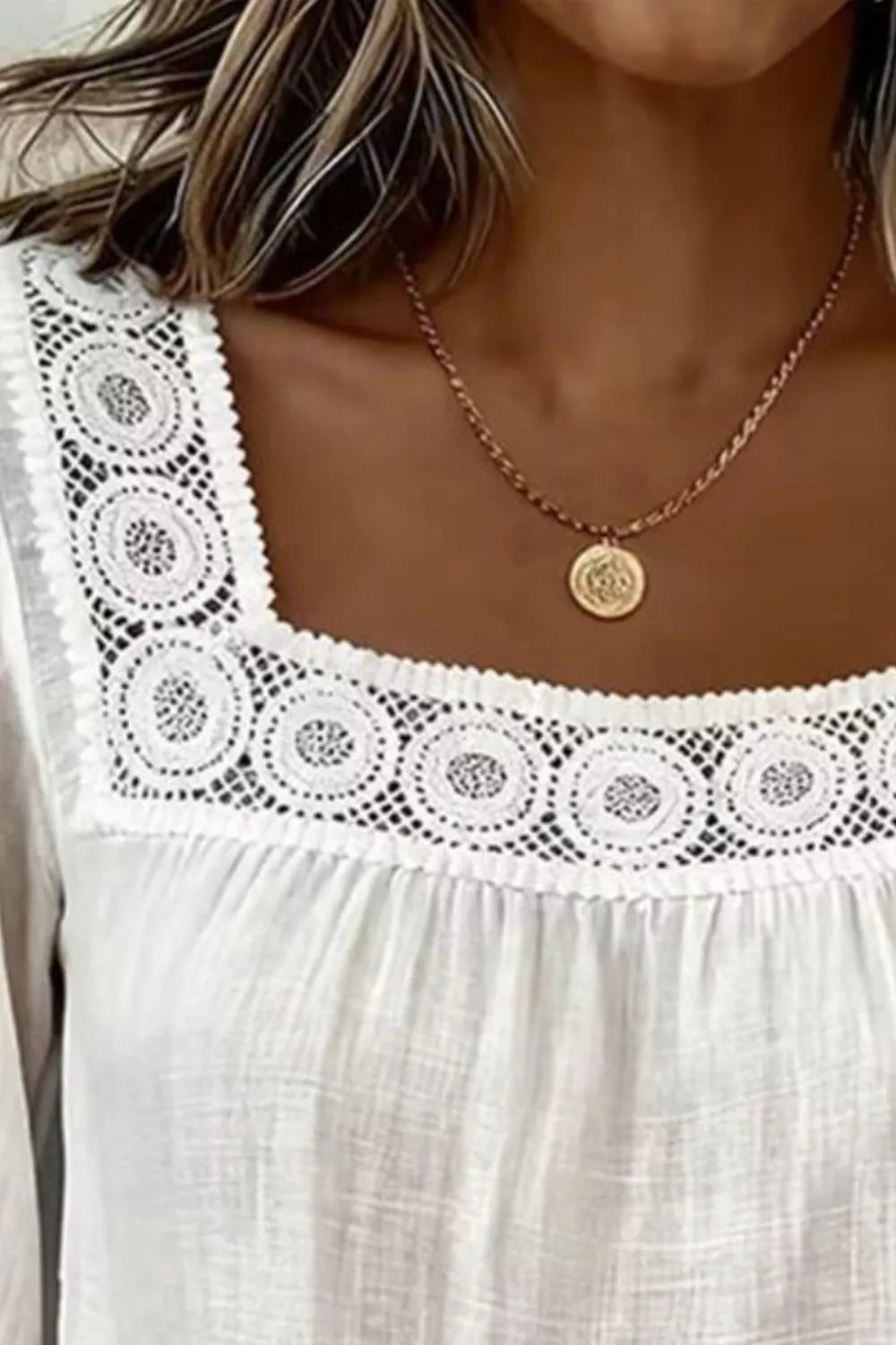 Shop Crochet Trim Square Neck Blouse - Women's Fashion | Akatonbo