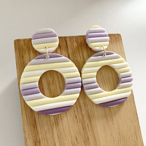 Aggregate Brickearth Polymer Clay Earrings Rainbow Bar Multicolor Art