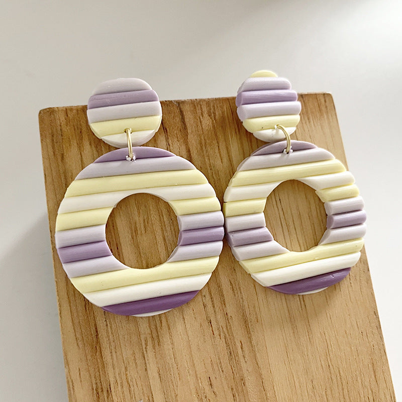 Aggregate Brickearth Polymer Clay Earrings Rainbow Bar Multicolor Art