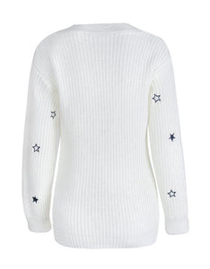 New Commuter V-Neck Solid Little Star Embroidery Sweater