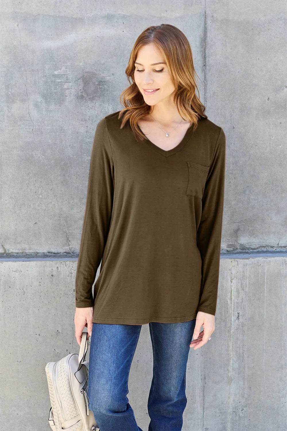 Shop Basic Bae Full Size V-Neck Long Sleeve Top - Women's Fashion | Akatonbo