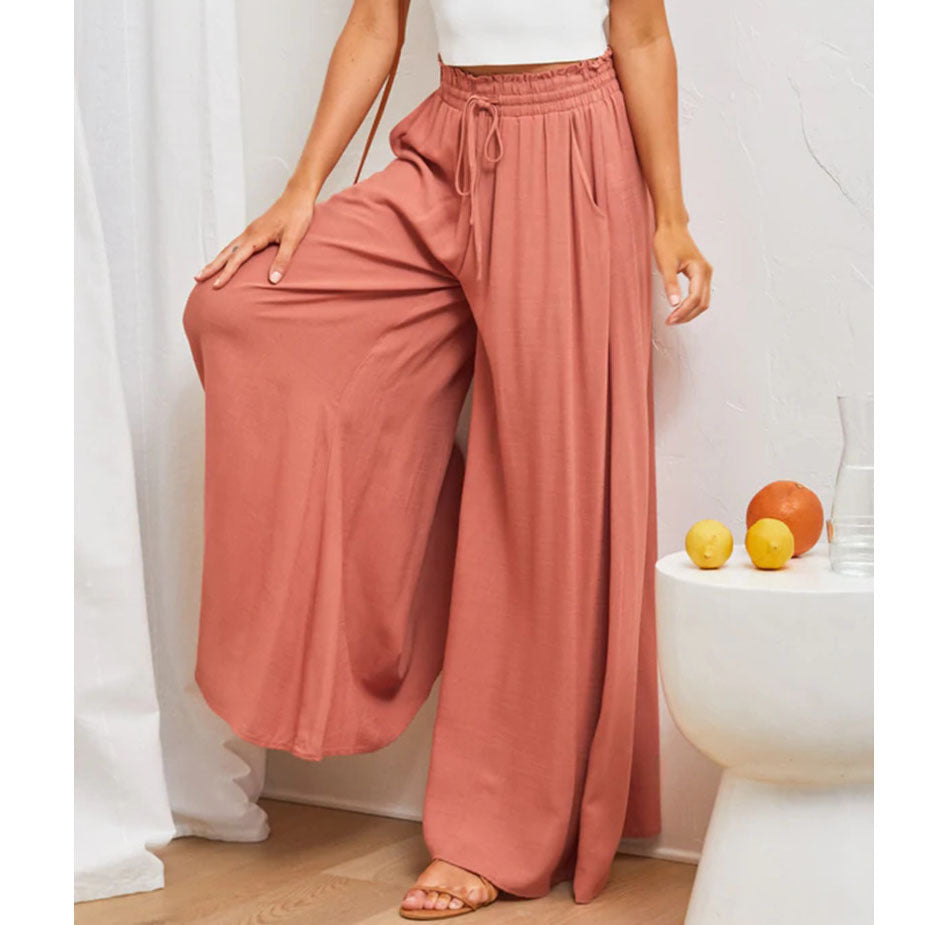 Flowers Printed Wide-leg Trousers Summer Casual Straight Pnats For Women Beach Clothing
