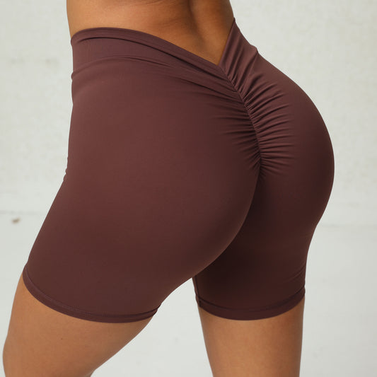 Short de yoga moulant avec fronces en V profond à la taille arrière