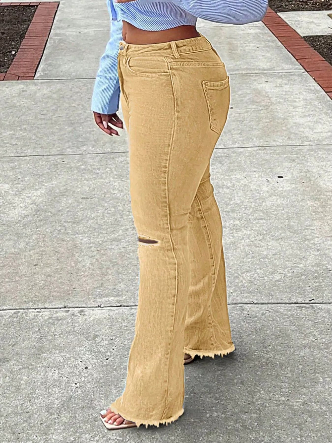 Shop Ripped Knee Flare Jeans - Women's Fashion | Akatonbo