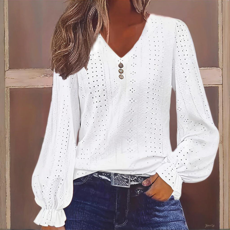 Plus Size Women's V-Neck Lantern Sleeve Lace Blouse