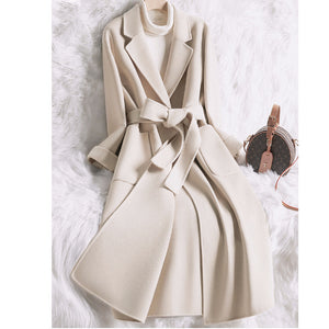 Autumn And Winter Creamy-white Temperament Slim-fit Woolen Coat Women