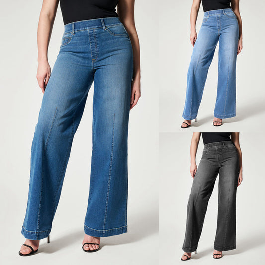 Akatonbo Women'S Straight Jeans Mid Waist Wide Leg Pants High Elastic Waist Trousers