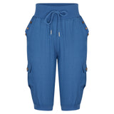 Women's Cropped Pants Cotton Linen Cargo Pocket Casual Pants