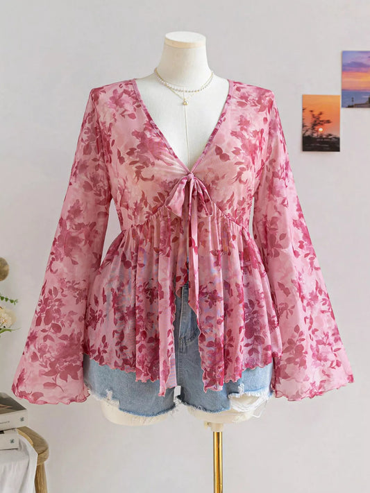 Shop Plus Size Floral Print Chiffon Blouse - Women's Fashion | Akatonbo