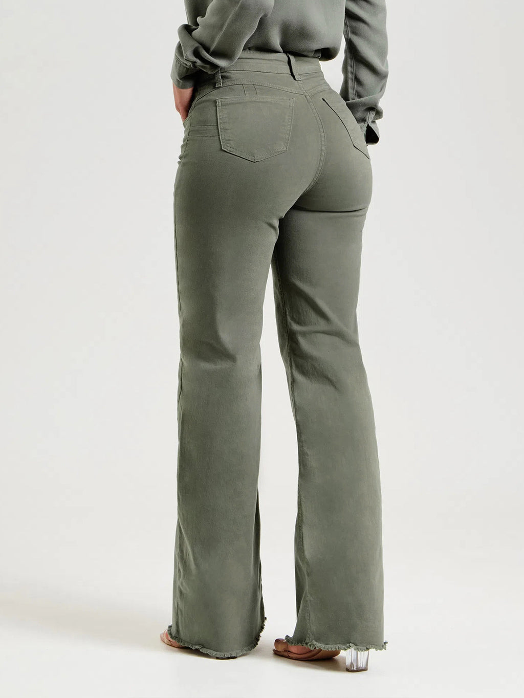 Shape Fitting Stretch Fashion Solid Color Frayed Flared Pants