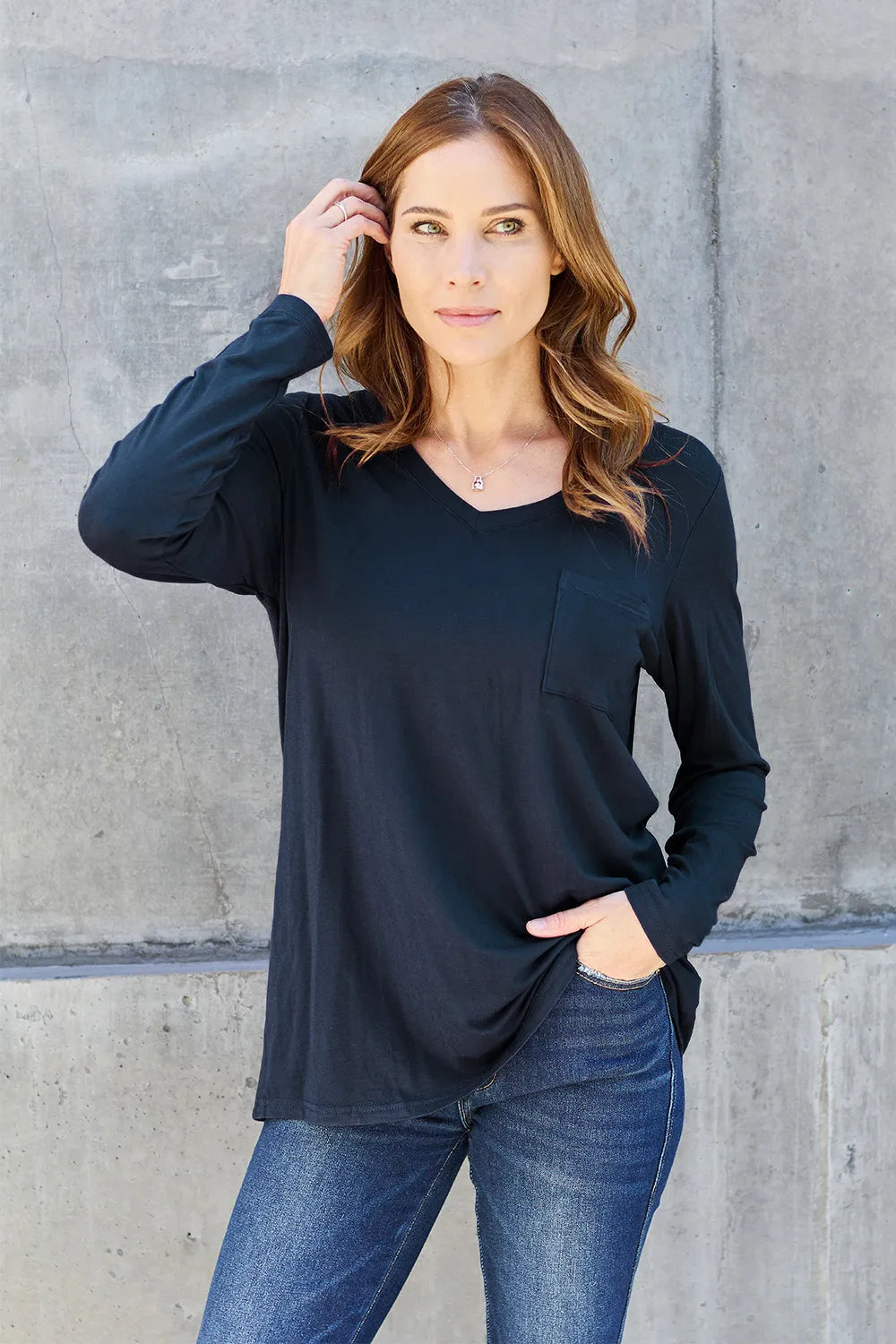 Shop Basic Bae Full Size V-Neck Long Sleeve Top - Women's Fashion | Akatonbo