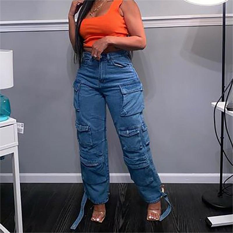 Multi-pocket Jeans Washed Overalls