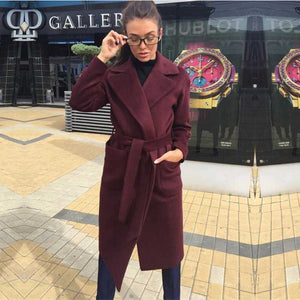 Lapel tie women woolen coat