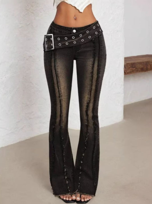Shop Belted High Waist Flare Jeans - Women's Fashion | Akatonbo