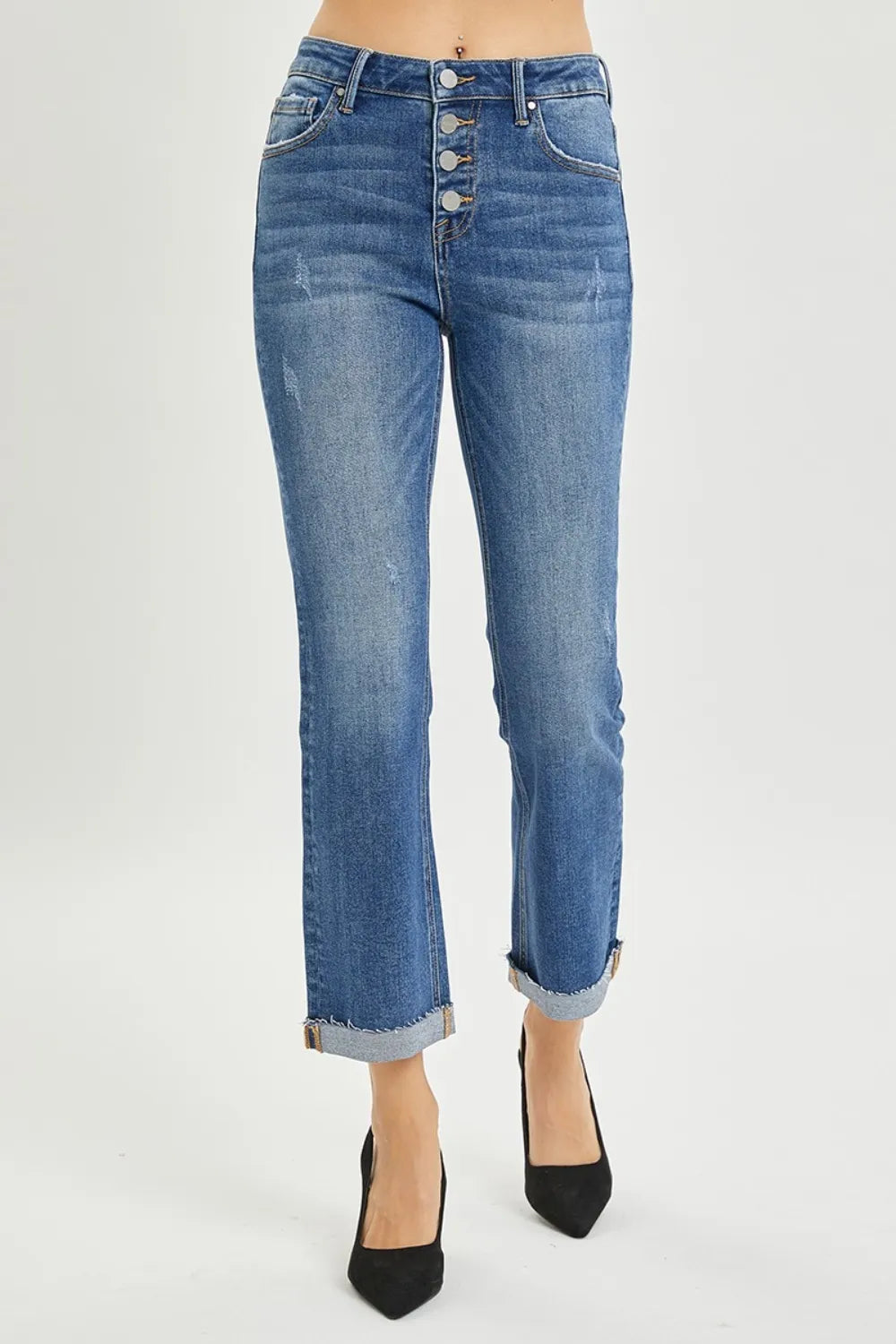 Shop RISEN Full Size Button Fly Cropped Bootcut Jeans - Women's Fashion | Akatonbo