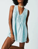 V-neck Sleeveless Denim Shorts Jumpsuit With Pockets