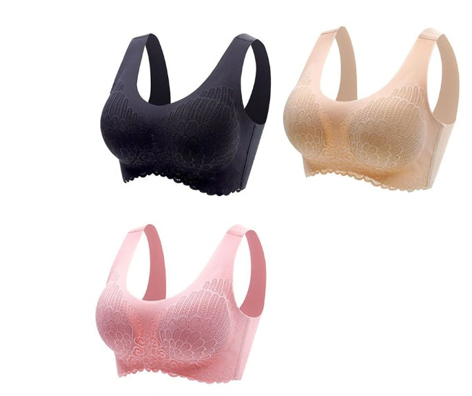 Natural Thai Latex Underwear 4.0 Angel Wings Seamless One Piece Women's Lace Sports Bra Without Steel Ring