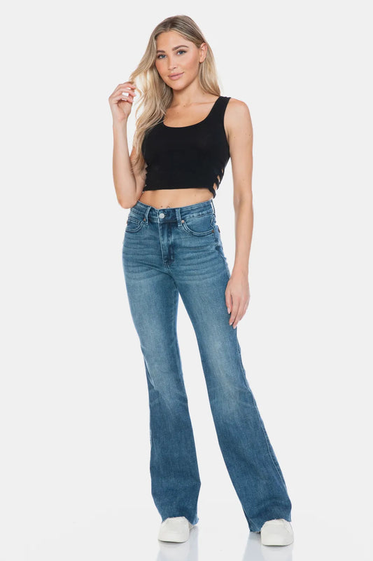 Akatonbo Judy Blue Full Size Tummy Control Cut Hem Flare Jeans