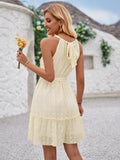 Solid Color Halter rneck Dress Summer Casual Lace Tie Waist