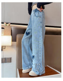 Girls' Love Raw Edge Denim Wide-leg Pants